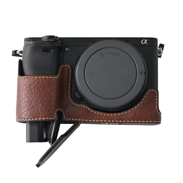 For Sony ILCE-6400 / A6300 / A6200 Litchi Texture PU Leather Camera Half Case Base(Coffee) - free shipping - PMC TechLife - Order now!