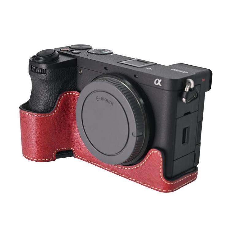 For Sony ILCE-6700 / A6700 Litchi Texture PU Leather Camera Half Case Base(Wine Red) - free shipping - PMC TechLife - Order now!