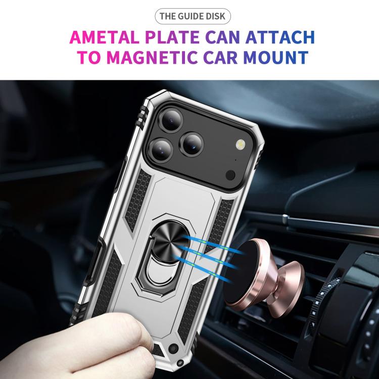 For iPhone 17 Pro Max Shockproof TPU Hybrid PC Phone Case with Holder(Silver) - free shipping - PMc TechLife - Order now!