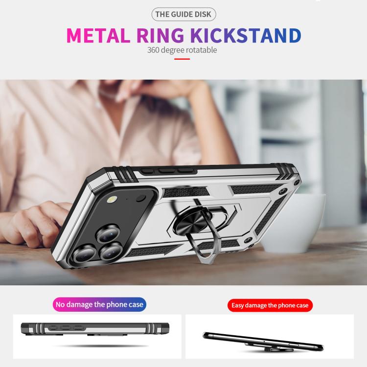 For iPhone 17 Pro Max Shockproof TPU Hybrid PC Phone Case with Holder(Silver) - free shipping - PMc TechLife - Order now!