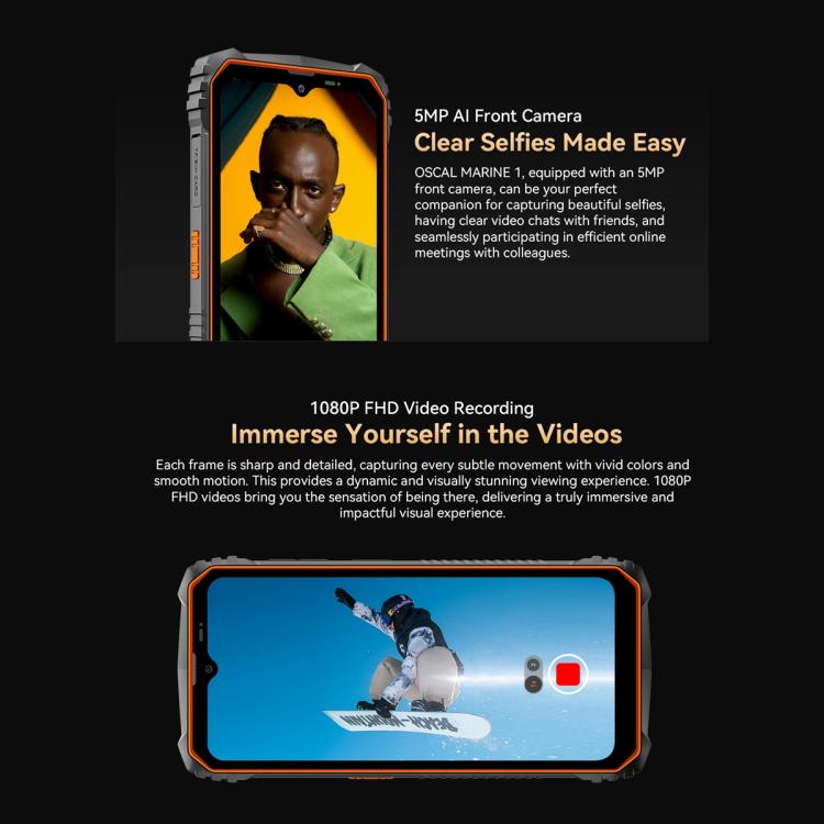 Blackview Oscal Marine 1, 4GB+128GB, 6.56 inch Android 15 Unisoc UMS9230E T615 Octa Core, Network: 4G, OTG, NFC(Orange) - free shipping - PMC TechLife - Order now!