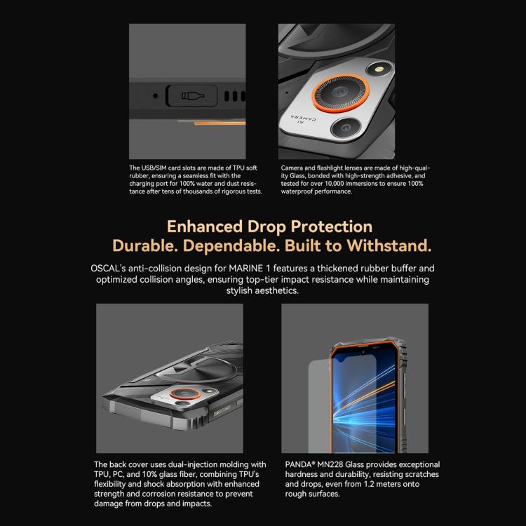 Blackview Oscal Marine 1, 4GB+128GB, 6.56 inch Android 15 Unisoc UMS9230E T615 Octa Core, Network: 4G, OTG, NFC(Orange) - free shipping - PMC TechLife - Order now!