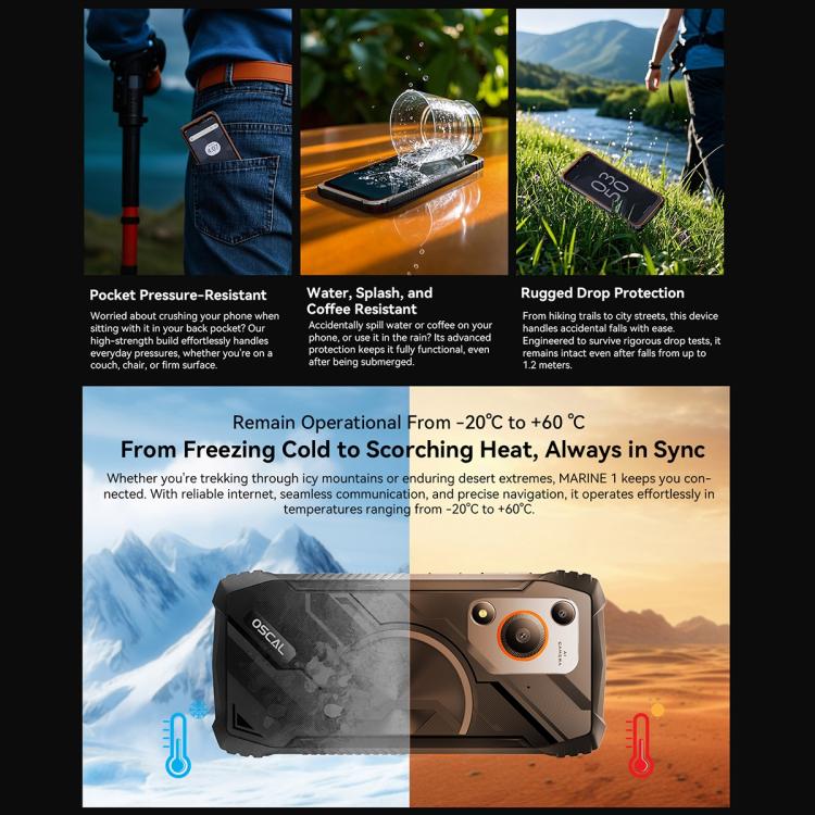 Blackview Oscal Marine 1, 4GB+128GB, 6.56 inch Android 15 Unisoc UMS9230E T615 Octa Core, Network: 4G, OTG, NFC(Black) - free shipping - PMC TechLife - Order now!