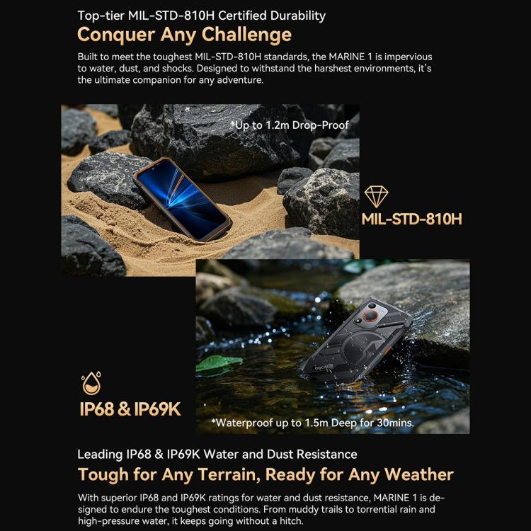 Blackview Oscal Marine 1, 4GB+128GB, 6.56 inch Android 15 Unisoc UMS9230E T615 Octa Core, Network: 4G, OTG, NFC(Orange) - free shipping - PMC TechLife - Order now!