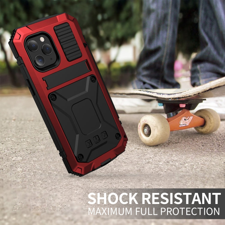 For iPhone 12 / 12 Pro R-JUST Shockproof Waterproof Dust-proof Metal + Silicone Protective Case with Holder(Red) - iPhone 12 / 12 Pro Cases by R-JUST | Online Shopping South Africa | PMC Jewellery