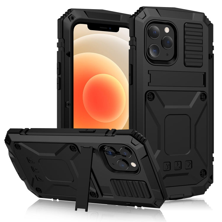 For iPhone 12 mini R-JUST Shockproof Waterproof Dust-proof Metal + Silicone Protective Case with Holder (Black) - free shipping - PMC TechLife - Order now!