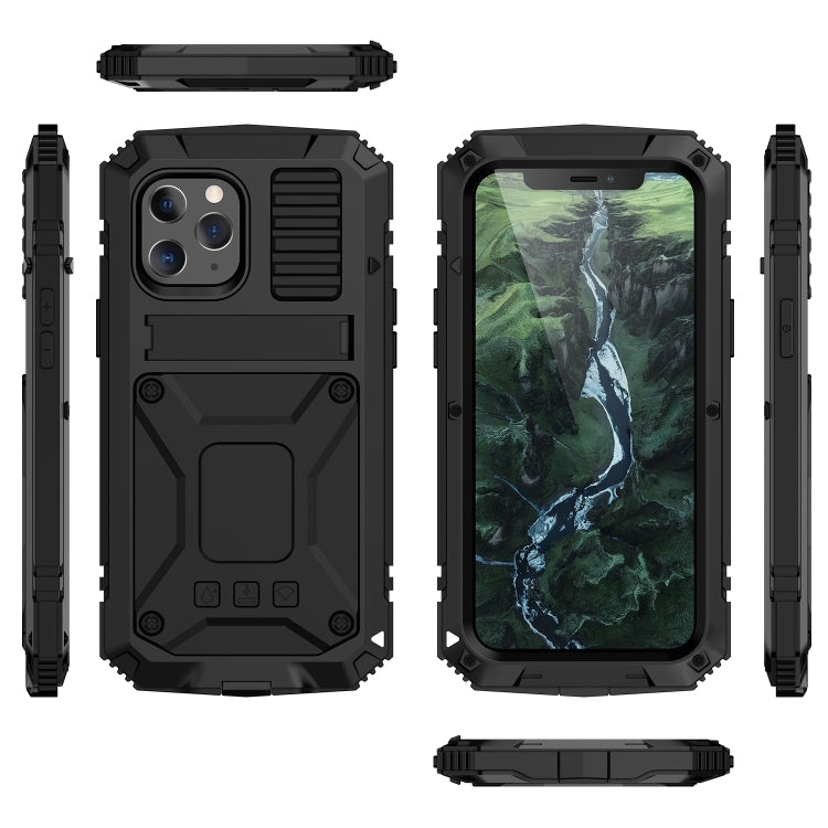 For iPhone 12 mini R-JUST Shockproof Waterproof Dust-proof Metal + Silicone Protective Case with Holder (Black) - free shipping - PMC TechLife - Order now!