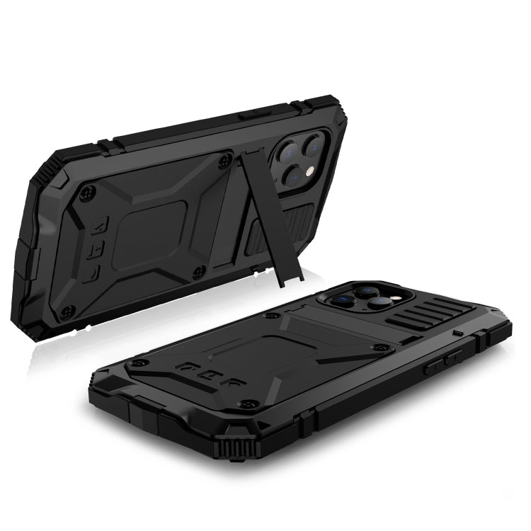 For iPhone 12 mini R-JUST Shockproof Waterproof Dust-proof Metal + Silicone Protective Case with Holder (Black) - free shipping - PMC TechLife - Order now!