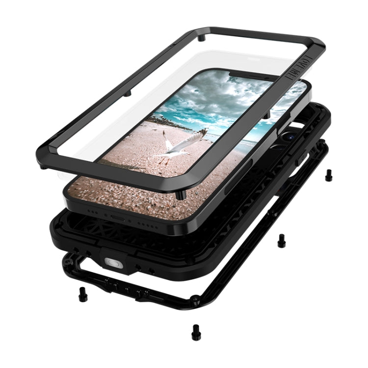 For iPhone 12 Pro LOVE MEI Metal Shockproof Life Waterproof Dustproof Protective Case(Black) - iPhone 12 / 12 Pro Cases by LOVE MEI | Online Shopping South Africa | PMC TechLife | Buy Now Pay Later Mobicred