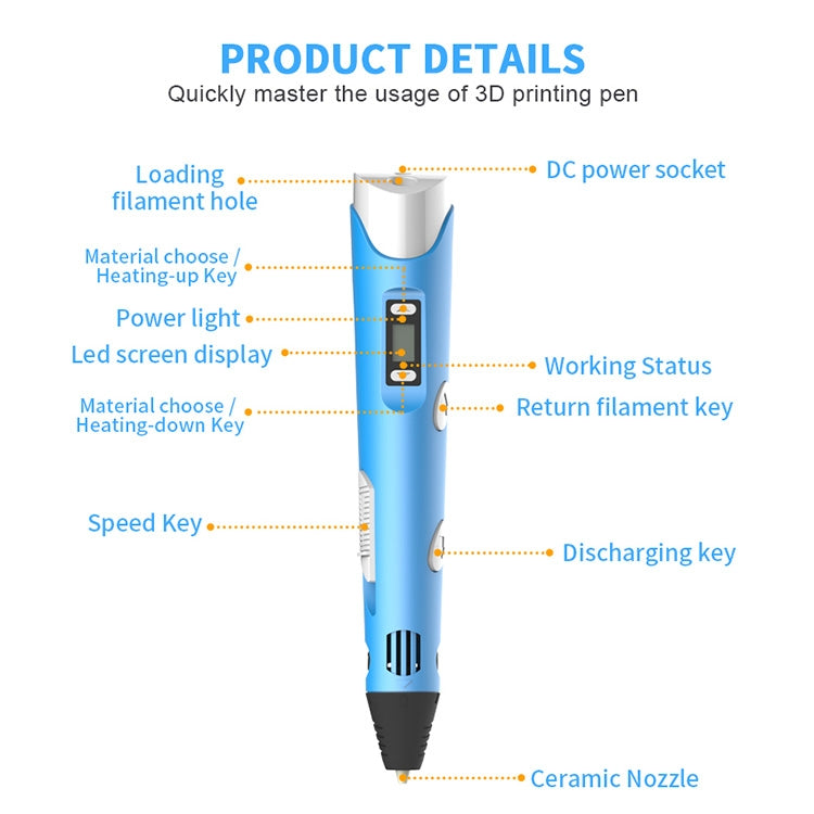 Hand-held 3D Printing Pen, AU Plug (Yellow) - 3D Printer by PMC Jewellery | Online Shopping South Africa | PMC Jewellery | Buy Now Pay Later Mobicred