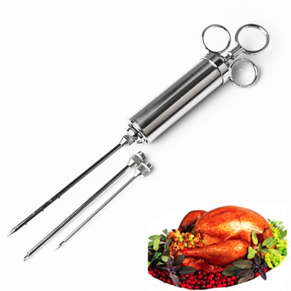 60ml Stainless Steel Syringe Dual Needles Condiment Turkey Meat Injector Cooking Tools (Silver) - Gadgets by PMC Jewellery | Online Shopping South Africa | PMC Jewellery | Buy Now Pay Later Mobicred