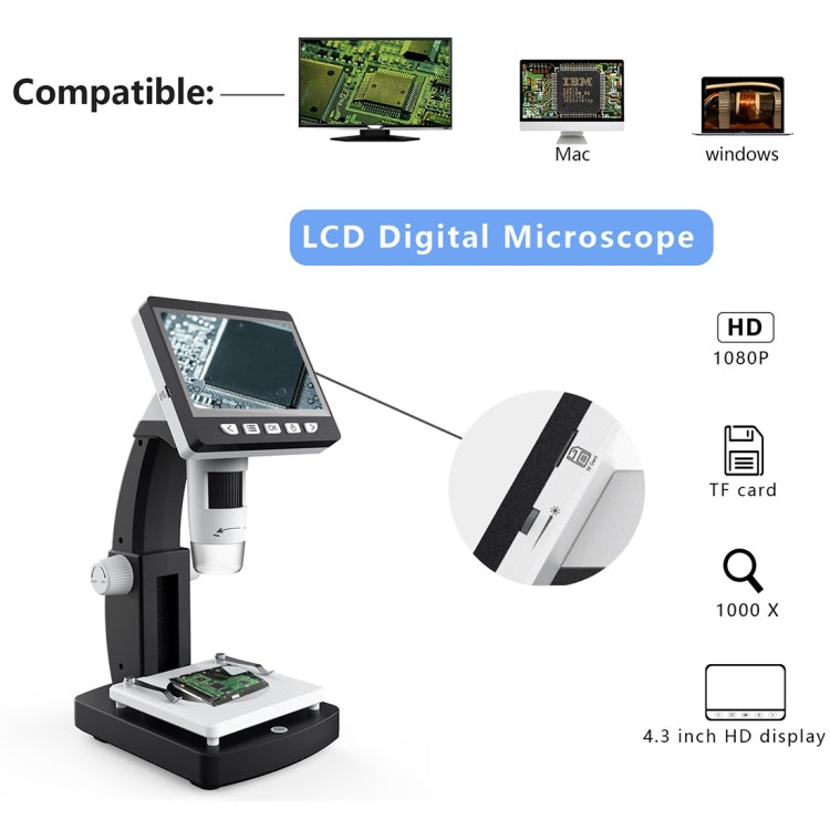 inskam306 1080P 4.3 inch Display Screen HD Digital Microscope - Digital Microscope by PMC Jewellery | Online Shopping South Africa | PMC Jewellery | Buy Now Pay Later Mobicred