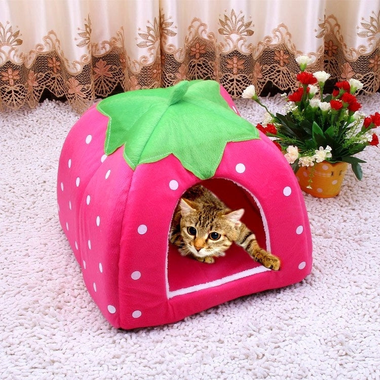 Strawberry Shaped Foldable Short Plush Pet House Nest, Size: S(Red) - Beds by PMC Jewellery | Online Shopping South Africa | PMC Jewellery