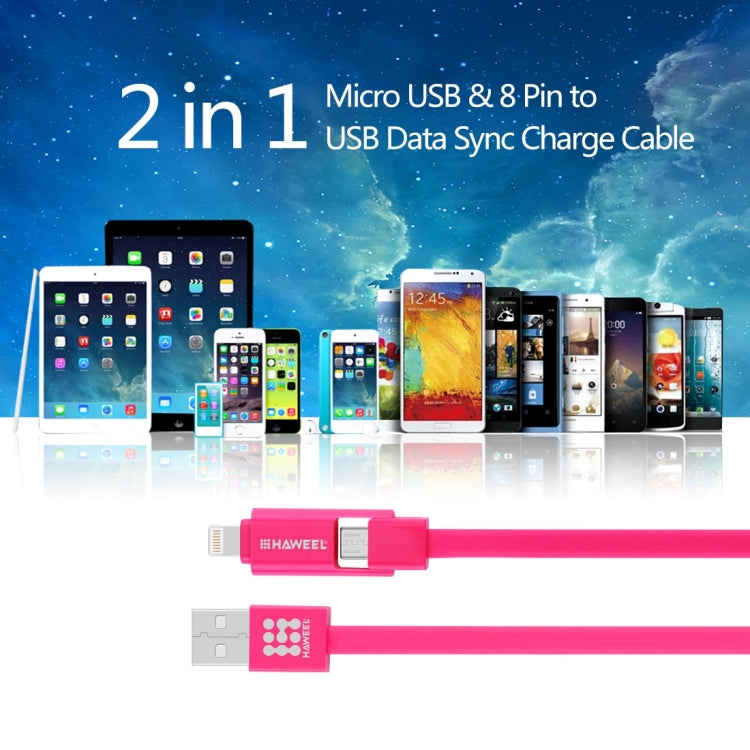 HAWEEL 1m 2 in 1 Micro USB & 8 Pin to USB Data Sync Charge Cable(Magenta) - Multifunction Cable by PMC Jewellery | Online Shopping South Africa | PMC Jewellery | Buy Now Pay Later Mobicred