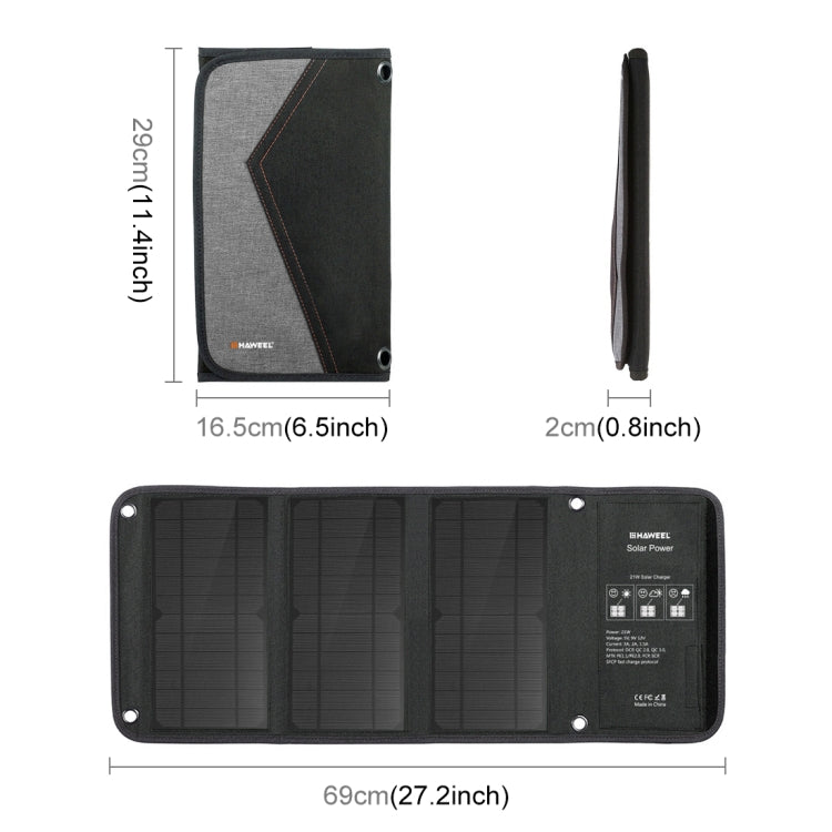 HAWEEL 21W Foldable Solar Panel Charger with 5V 3A Max Dual USB Ports - Charger by HAWEEL | Online Shopping South Africa | PMC Jewellery | Buy Now Pay Later Mobicred