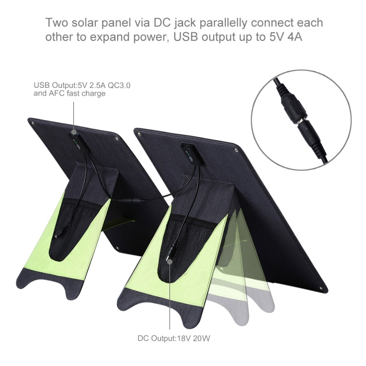 HAWEEL 2 PCS 20W Monocrystalline Silicon Solar Power Panel Charger, with USB Port & Holder & Tiger Clip, Support QC3.0 and AFC(Black) - Charger by HAWEEL | Online Shopping South Africa | PMC Jewellery | Buy Now Pay Later Mobicred