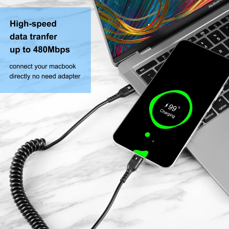 HAWEEL 2m 5A USB-C / Type-C to USB-C / Type-C Retractable Coiled PD Fast Charging Cable - USB-C & Type-C Cable by HAWEEL | Online Shopping South Africa | PMC TechLife | Buy Now Pay Later Mobicred
