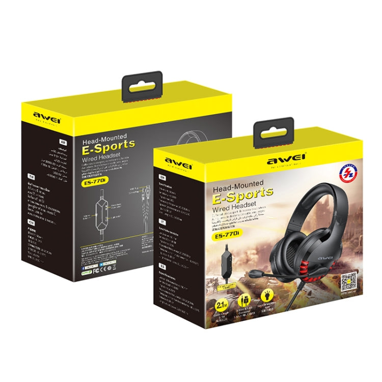 AWEI ES-770i Adjustable E-sports Gaming Headset with Mic(Black) - Multimedia Headset by awei | Online Shopping South Africa | PMC Jewellery | Buy Now Pay Later Mobicred