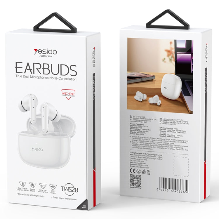 Yesido TWS28 ANC+ENC Dual Noise Reduction Smart TWS Wireless Bluetooth Earphone (White) - TWS Earphone by Yesido | Online Shopping South Africa | PMC Jewellery | Buy Now Pay Later Mobicred