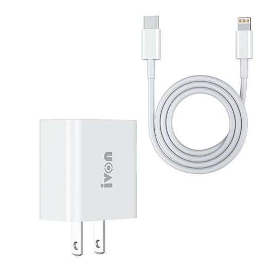 IVON AD48 18W PD Fast Charger + USB-C / Type-C to 8 Pin Data Cable Set, US Plug - USB Charger by IVON | Online Shopping South Africa | PMC Jewellery | Buy Now Pay Later Mobicred