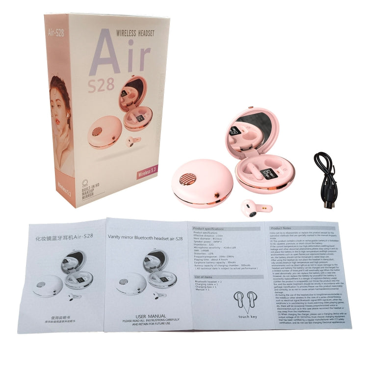 HXSJ Air-S28 TWS Bluetooth 5.3 True Wireless HiFi Stereo Make-up Mirror Earphones with Charging Case (Pink) - TWS Earphone by HXSJ | Online Shopping South Africa | PMC Jewellery | Buy Now Pay Later Mobicred