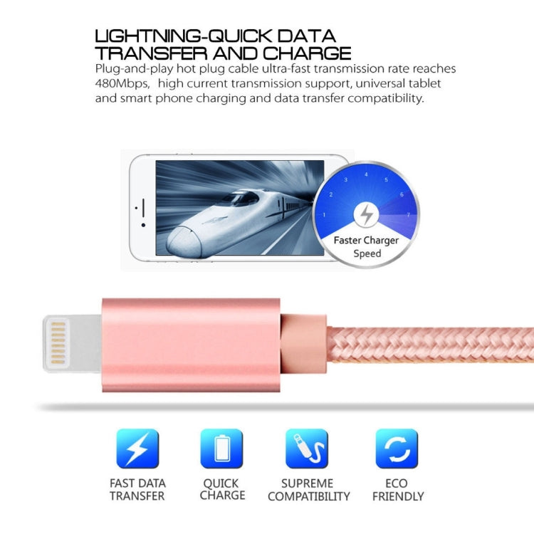 3A Woven Style Metal Head 8 Pin to USB Charge Data Cable, Cable Length: 2m(Rose Gold) - Normal Style Cable by PMC Jewellery | Online Shopping South Africa | PMC Jewellery | Buy Now Pay Later Mobicred