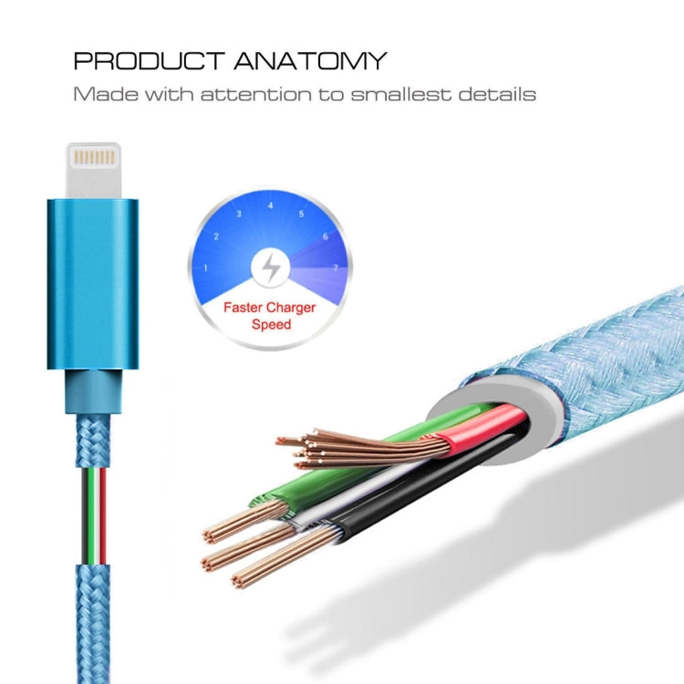 3m 3A Woven Style Metal Head 8 Pin to USB Data / Charger Cable(Blue) - Normal Style Cable by PMC Jewellery | Online Shopping South Africa | PMC Jewellery | Buy Now Pay Later Mobicred