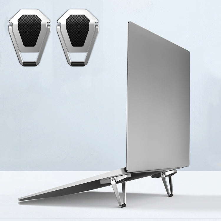 2 PCS R-JUST BJ01 Universal Stickable Shield Shape Laptop Foldable Stand(Silver) - free shipping - PMC TechLife - Order now!