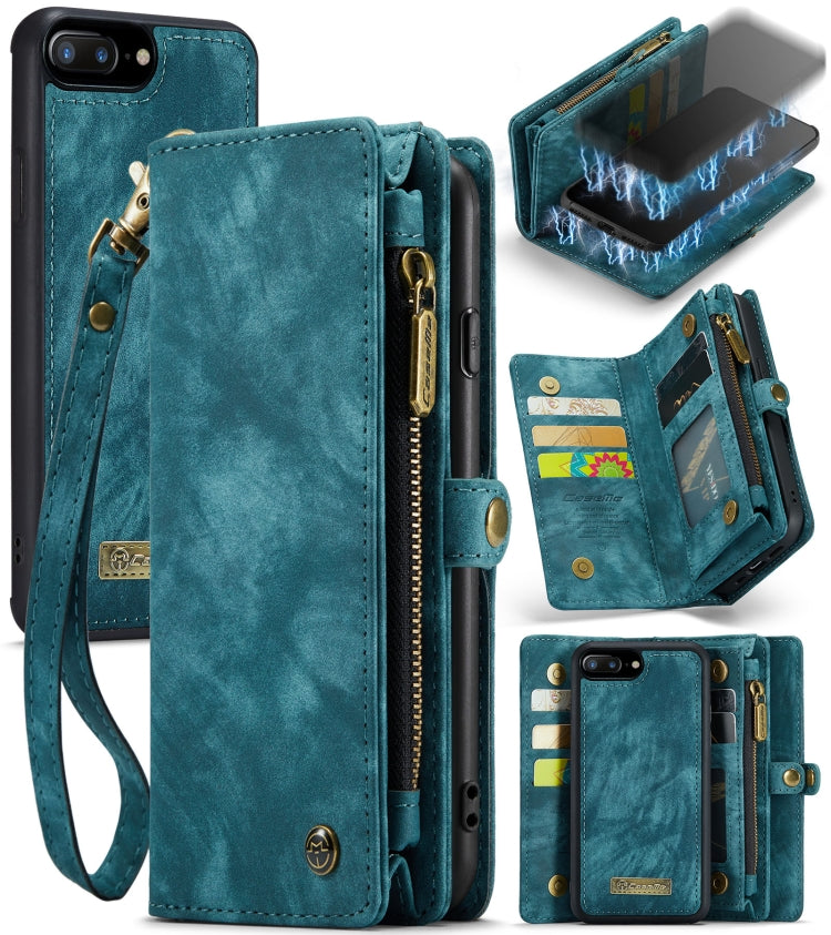 CaseMe for iPhone 8 Plus & 7 Plus   Multifunctional Leather Billfold with Detachable Magnetic PC Back Protective Case & Holder & 11 Card Slots & 3 Cash Slots & 1 Zipper Wallet & 2 Photo Frames & 3 Magnetic Clasps(Blue) - free shipping - PMC Jewellery - Order now!