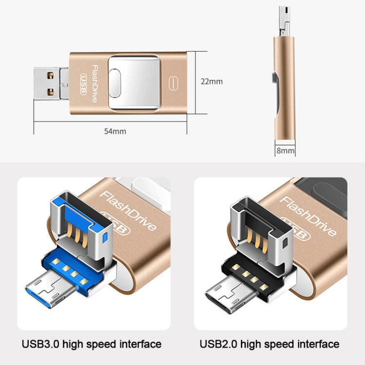 32GB USB 3.0 + 8 Pin + Mirco USB Android iPhone Computer Dual-use Metal Flash Drive (Silver) - U Disk & Card Reader by PMC Jewellery | Online Shopping South Africa | PMC Jewellery | Buy Now Pay Later Mobicred