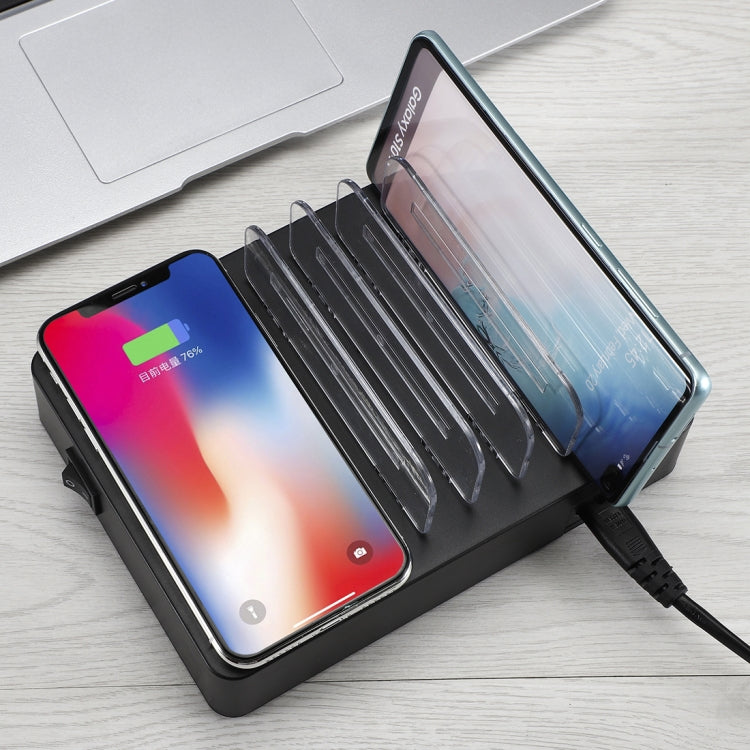 50W 6 USB Ports + 2 USB-C / Type-C Ports + Wireless Charging Multi-function Charger with LED Display & Detachable Bezel, EU Plug - Multifunction Charger by PMC Jewellery | Online Shopping South Africa | PMC Jewellery | Buy Now Pay Later Mobicred