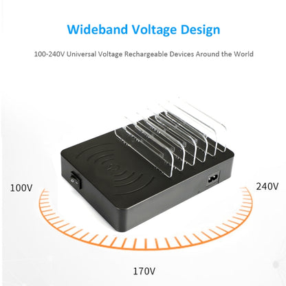 50W 6 USB Ports + 2 USB-C / Type-C Ports + Wireless Charging Multi-function Charger with LED Display & Detachable Bezel, EU Plug - Multifunction Charger by PMC Jewellery | Online Shopping South Africa | PMC Jewellery | Buy Now Pay Later Mobicred