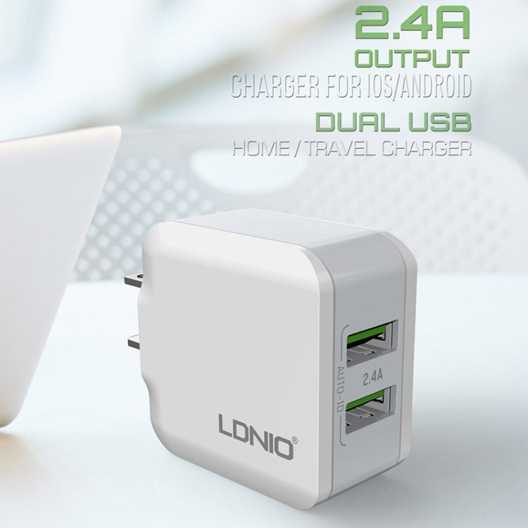 LDNIO A2201 2.4A Dual USB Charging Head Travel Direct Charge Mobile Phone Adapter Charger With Micro Data Cable(EU Plug) - USB Charger by LDNIO | Online Shopping South Africa | PMC Jewellery | Buy Now Pay Later Mobicred