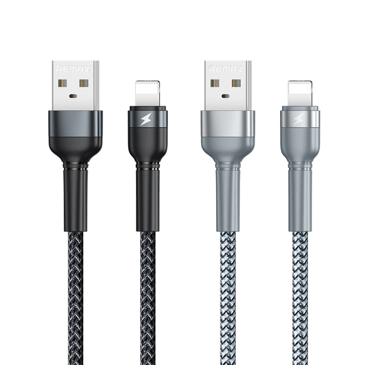 REMAX RC-124i 1m 2.4A USB to 8 Pin Aluminum Alloy Braid Fast Charging Data Cable for iPhone, iPad(Black) - Normal Style Cable by REMAX | Online Shopping South Africa | PMC Jewellery | Buy Now Pay Later Mobicred