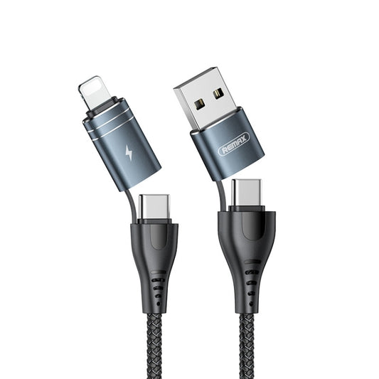 REMAX RC-164 4 in 1 USB + USB-C / Type-C to 8 Pin + USB-C / Type-C Fast Charging Data Cable, Cable Length: 1m(Black) - Multifunction Cable by REMAX | Online Shopping South Africa | PMC Jewellery | Buy Now Pay Later Mobicred