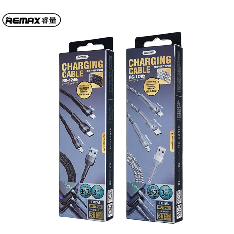 REMAX RC-124th Jany Series 3.1A 3 in 1 USB to Type-C + 8 Pin + Micro USB Charging Cable, Cable Length: 1.2m(Black) - Multifunction Cable by REMAX | Online Shopping South Africa | PMC Jewellery | Buy Now Pay Later Mobicred