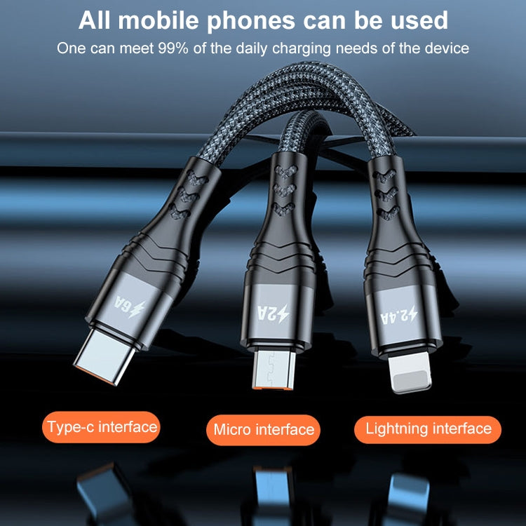 ADC-138 66W 3 in 1 USB to 8 Pin + Micro USB + USB-C / Type-C Fast Charging Braided Data Cable, Cable Length: 1.2m(Black) - free shipping - PMC Jewellery - Order now!