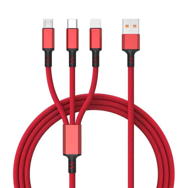 Braided 3A 3 in 1 USB to Type-C / 8 Pin / Micro USB Fast Charging Cable, Cable Length: 1.2m(Red) - Multifunction Cable by PMC Jewellery | Online Shopping South Africa | PMC Jewellery | Buy Now Pay Later Mobicred