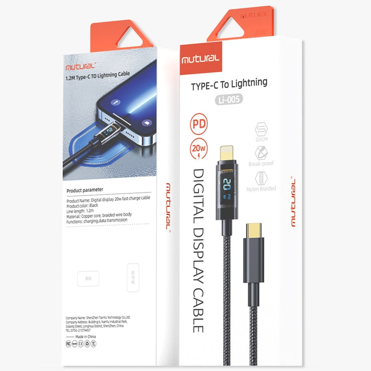 Mutural Li-CC005 1.2m PD20W Transparent Digital Display USB-C / Type-C to 8 Pin Charging Data Cable - 2 in 1 Cable by Mutural | Online Shopping South Africa | PMC Jewellery | Buy Now Pay Later Mobicred