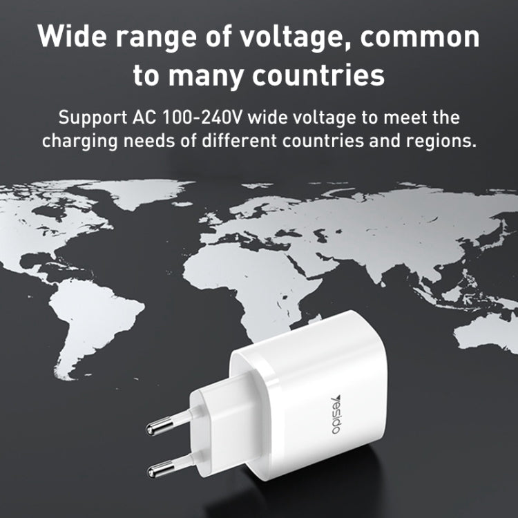 Yesido YC47 USB-C / Type-C + USB Travel Charger with 1m USB-C / Type-C to 8 Pin Cable, EU Plug (White) - USB Charger by Yesido | Online Shopping South Africa | PMC Jewellery | Buy Now Pay Later Mobicred