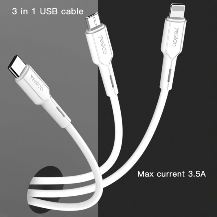 Yesido CA41 3.5A USB to 8 Pin + Micro USB + USB-C / Type-C Charging Cable, Length: 1m(White) - Multifunction Cable by Yesido | Online Shopping South Africa | PMC Jewellery | Buy Now Pay Later Mobicred