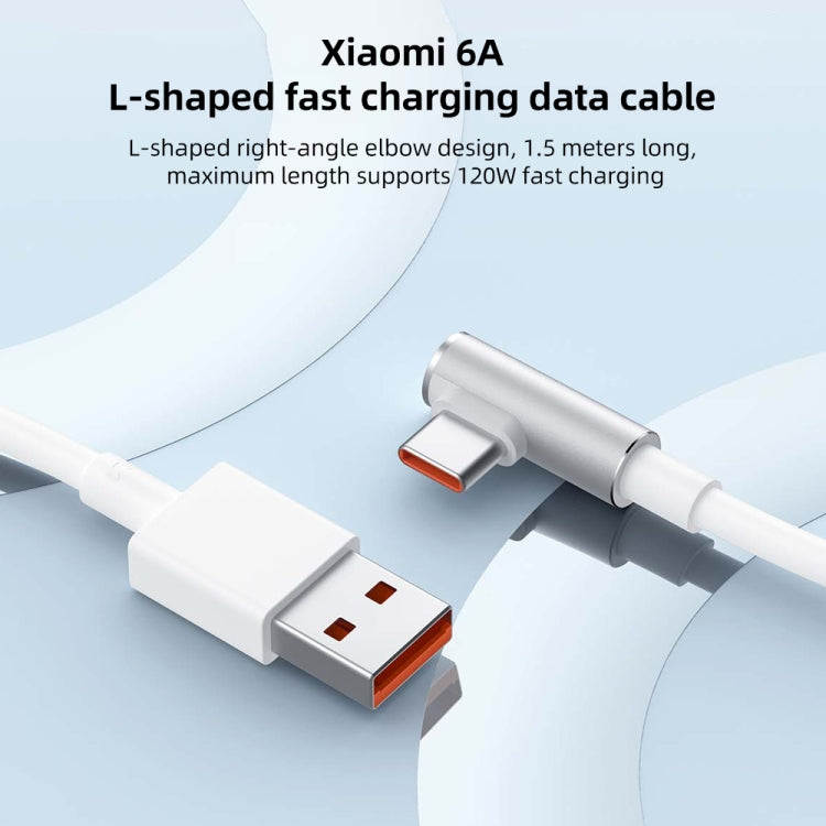 Original Xiaomi 6A USB to USB-C / Type-C 90 Degree Elbow Fast Charging Data Cable, Length: 1.5m - USB-C & Type-C Cable by Xiaomi | Online Shopping South Africa | PMC TechLife | Buy Now Pay Later Mobicred
