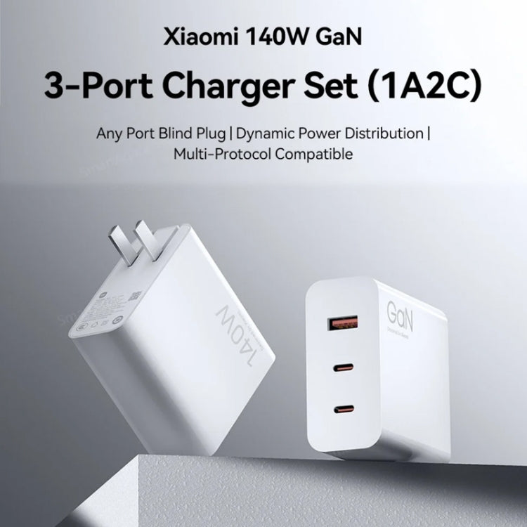 Original Xiaomi 140W 1 x USB + 2 x USB-C / Type-C Three Ports GaN Fast Charger Set, US Plug - free shipping - PMC TechLife - Order now!