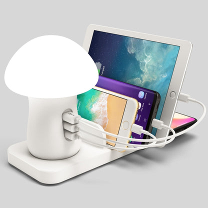 HQ-UD12 Universal 4 in 1 40W QC3.0 3 USB Ports + Wireless Charger Mobile Phone Charging Station with Mushroom Shape LED Light, Length: 1.2m, UK Plug(White) - Multifunction Charger by PMC Jewellery | Online Shopping South Africa | PMC Jewellery | Buy Now Pay Later Mobicred