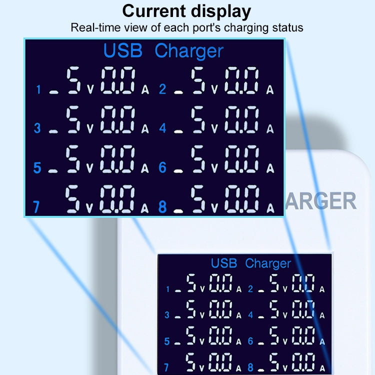 A8 50W 8 Ports USB + QC3.0 Smart Charging Station with Digital Display AC100-240V, UK Plug - Multifunction Charger by PMC Jewellery | Online Shopping South Africa | PMC Jewellery | Buy Now Pay Later Mobicred