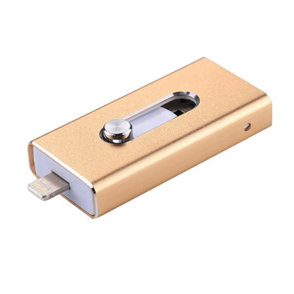 RQW-02 3 in 1 USB 2.0 & 8 Pin & Micro USB 128GB Flash Drive(Gold) - U Disk & Card Reader by PMC Jewellery | Online Shopping South Africa | PMC Jewellery | Buy Now Pay Later Mobicred