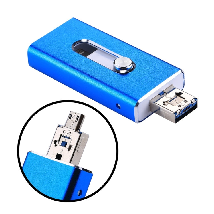 RQW-02 3 in 1 USB 2.0 & 8 Pin & Micro USB 128GB Flash Drive(Blue) - U Disk & Card Reader by PMC Jewellery | Online Shopping South Africa | PMC Jewellery | Buy Now Pay Later Mobicred