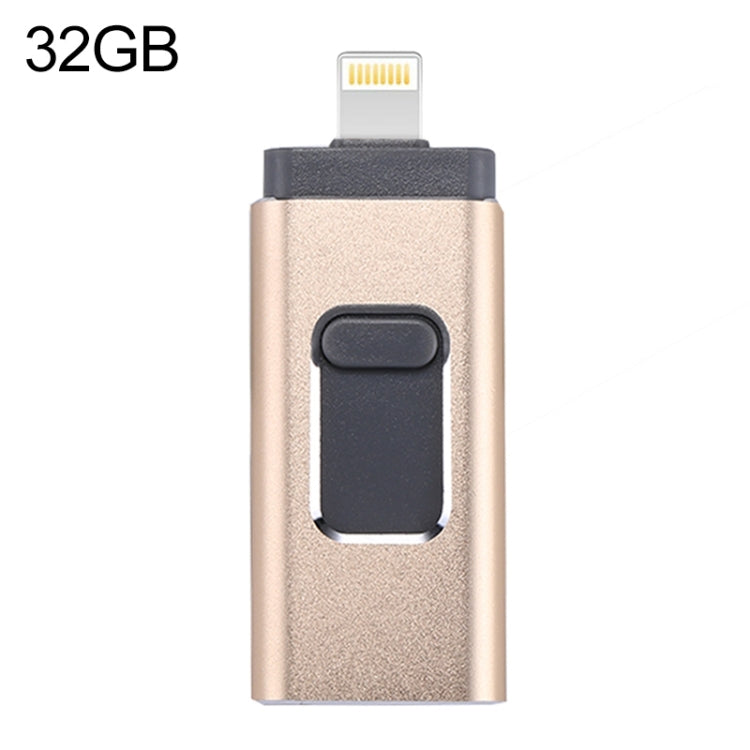 easyflash RQW-01B 3 in 1 USB 2.0 & 8 Pin & Micro USB 32GB Flash Drive(Gold) - U Disk & Card Reader by PMC Jewellery | Online Shopping South Africa | PMC Jewellery | Buy Now Pay Later Mobicred