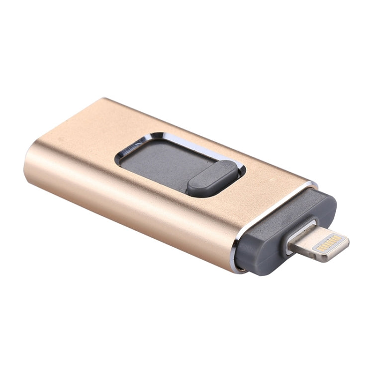 easyflash RQW-01B 3 in 1 USB 2.0 & 8 Pin & Micro USB 64GB Flash Drive(Gold) - U Disk & Card Reader by PMC Jewellery | Online Shopping South Africa | PMC Jewellery | Buy Now Pay Later Mobicred