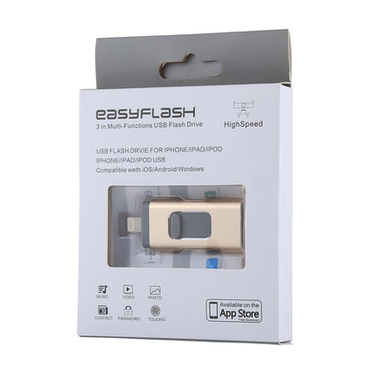 easyflash RQW-01B 3 in 1 USB 2.0 & 8 Pin & Micro USB 128GB Flash Drive(Gold) - U Disk & Card Reader by PMC Jewellery | Online Shopping South Africa | PMC Jewellery | Buy Now Pay Later Mobicred